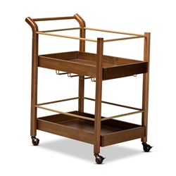 Baxton Studio Tahir Modern and Contemporary Walnut Brown Finished Wood and Antique Gold Finished Metal 2-Tier Mobile Bar Cart